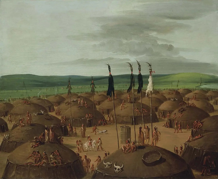 Vista aérea del pueblo de Mandan, a 1800 millas sobre San Luis - George Catlin