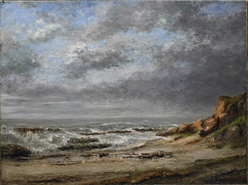Vista de un mar agitado cerca de un acantilado - Gustave Courbet