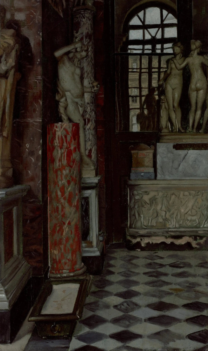 Vista de una sala de antigüedades griegas, romanas y etruscas (sala n° 9) en el Louvre - James Tissot