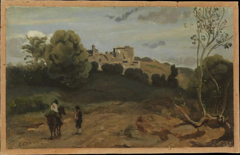 Vista de Genzano con un jinete y un campesino - Jean-Baptiste Camille Corot