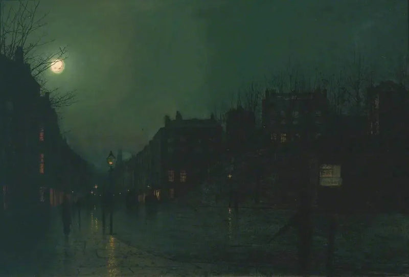 Vista de Heath Street de noche - John Atkinson Grimshaw
