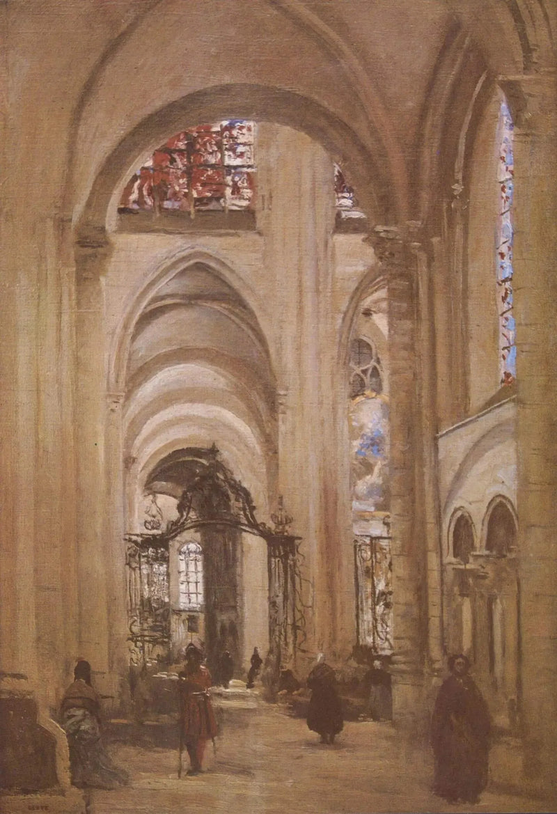 Vista del interior de la catedral de Sens - Jean-Baptiste Camille Corot