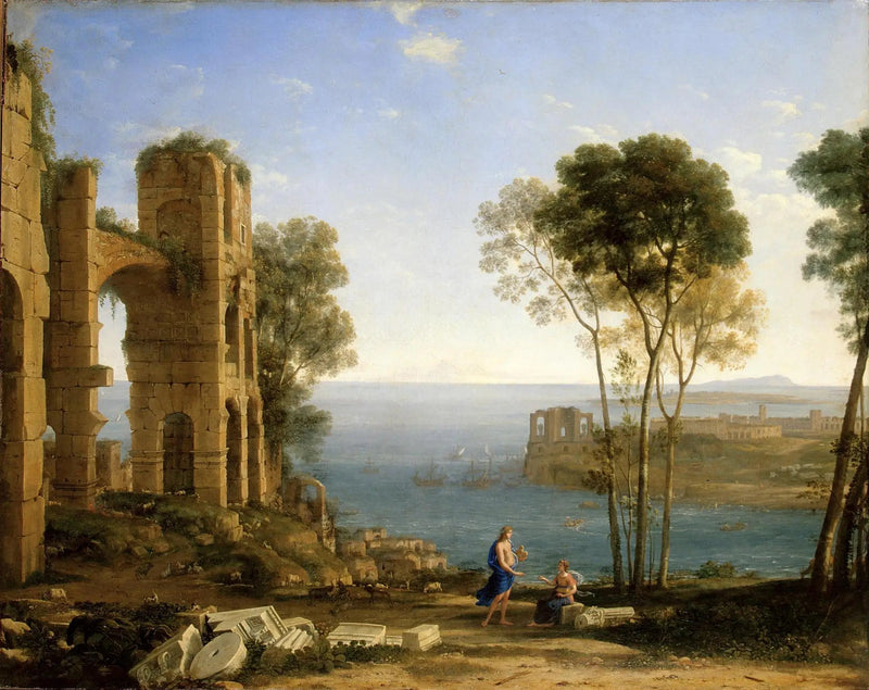 Vista de la costa con Apolo y la sibila de Cumas - Claude Lorrain