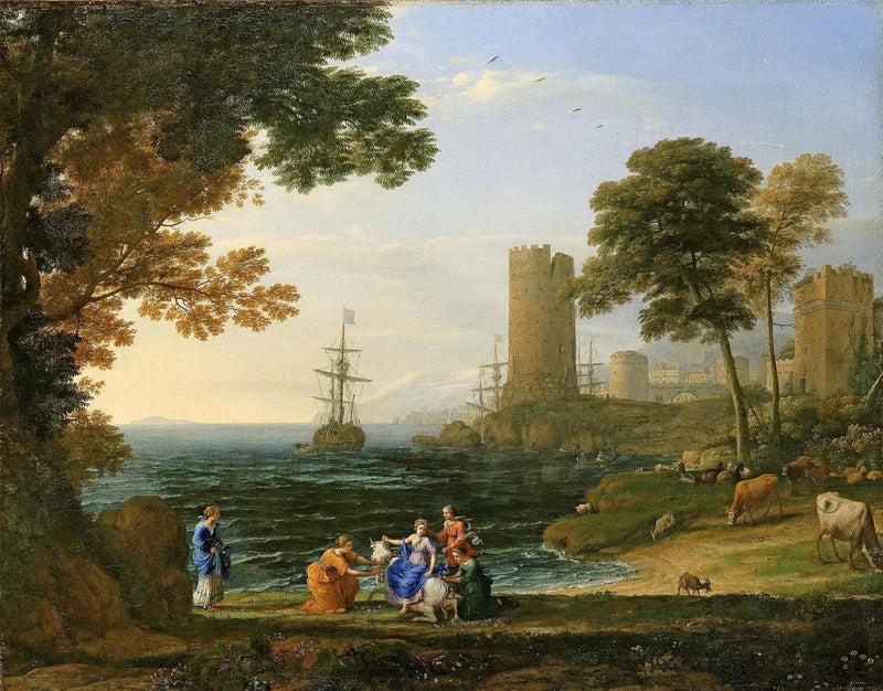 Vista de la costa con la retirada de Europa - Claude Lorrain