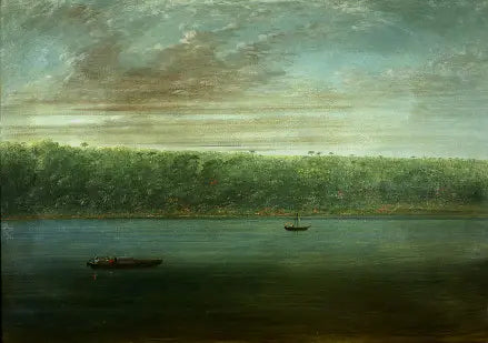 Vista de la orilla del Amazonas - Boceto de barco - George Catlin