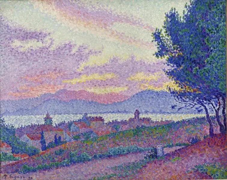 Vista de Saint-Tropez, atardecer en el bosque de pinos - Paul Signac