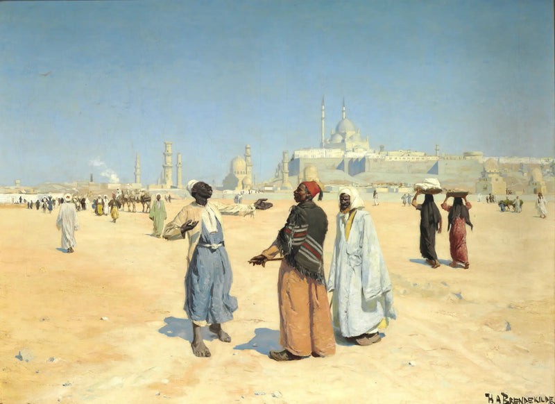 Vista del desierto del Cairo con la ciudadela y las tumbas mamelucas al fondo - H. A. Brendekilde
