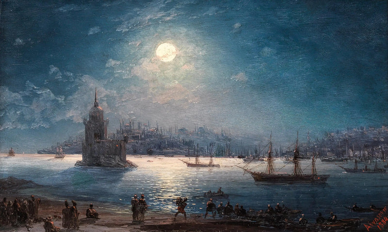 Vista del Bósforo con Santa Sofía y la Torre de la Virgen a la luz de la luna - Ivan Aïvazovski