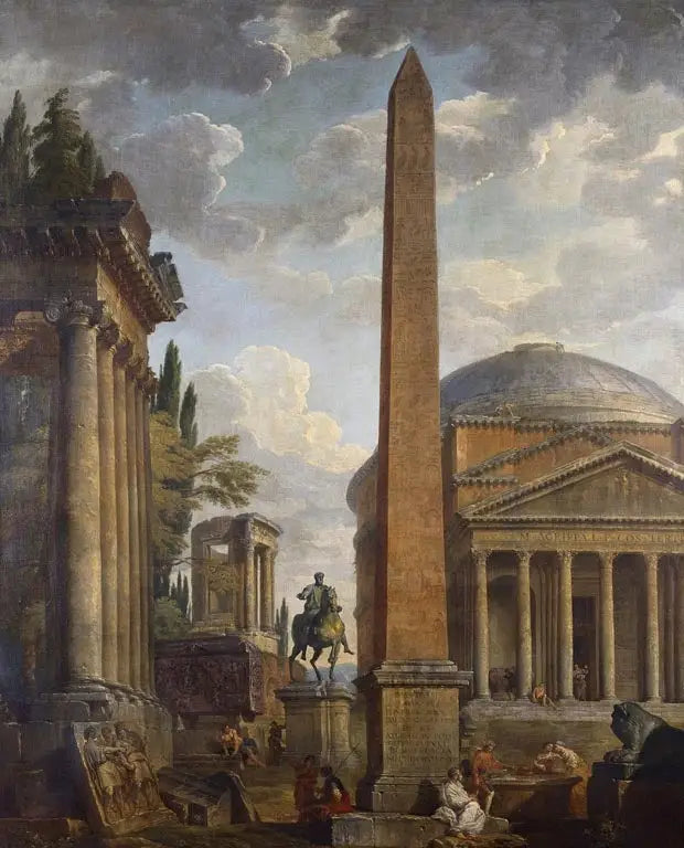 Vista del Caprice con el Panteón y las ruinas romanas - Giovanni Paolo Panini