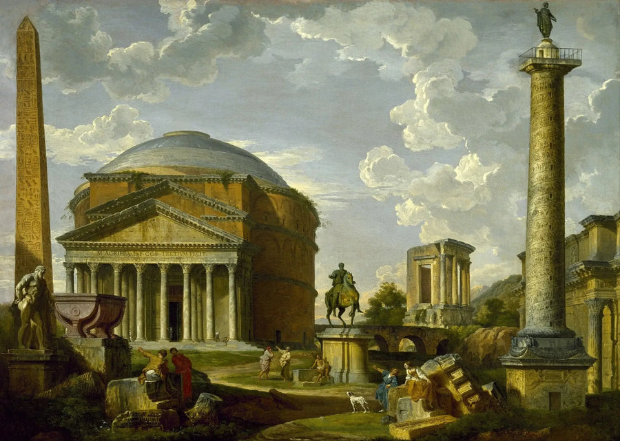 Vista fantástica del Panteón y otros monumentos de la Roma antigua - Giovanni Paolo Panini