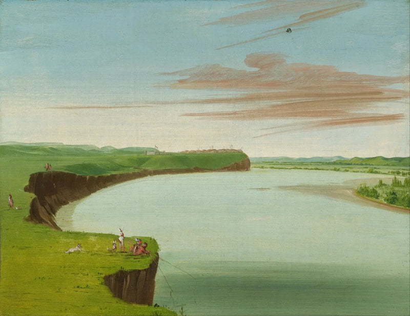 Vista lejana del pueblo Mandan - George Catlin