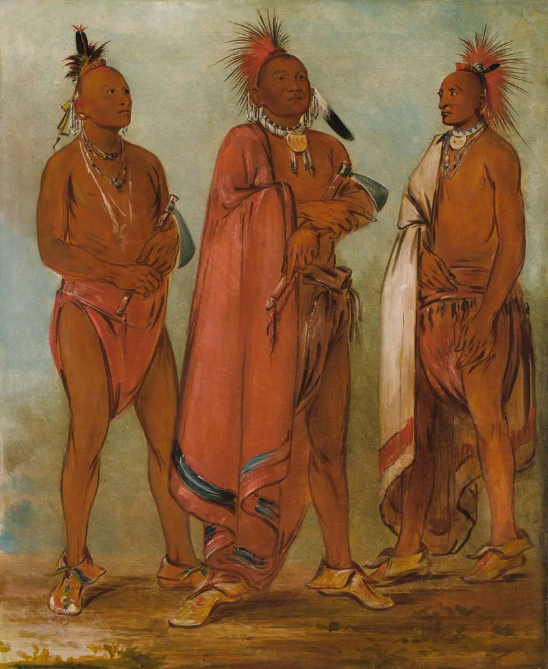 Wa-másh-ee-sheek, Aquel que quita ; Wa-chésh-uk, La guerra ; Mink-chésk, Tres jóvenes distinguidos - George Catlin
