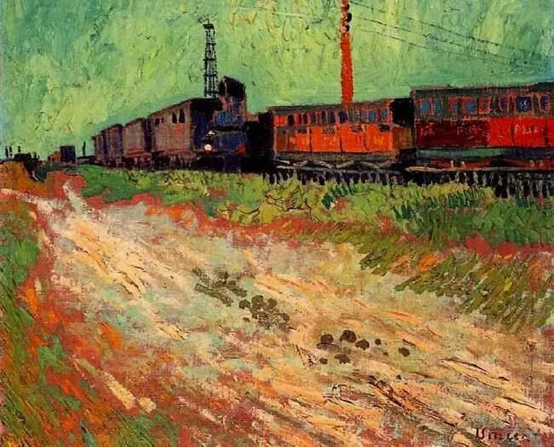 Wagons de chemin de fer à Arles - Vincent van Gogh image 1 copie de tableau peinte à la main
