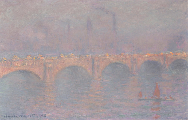 Puente de Waterloo, sol velado - Claude Monet