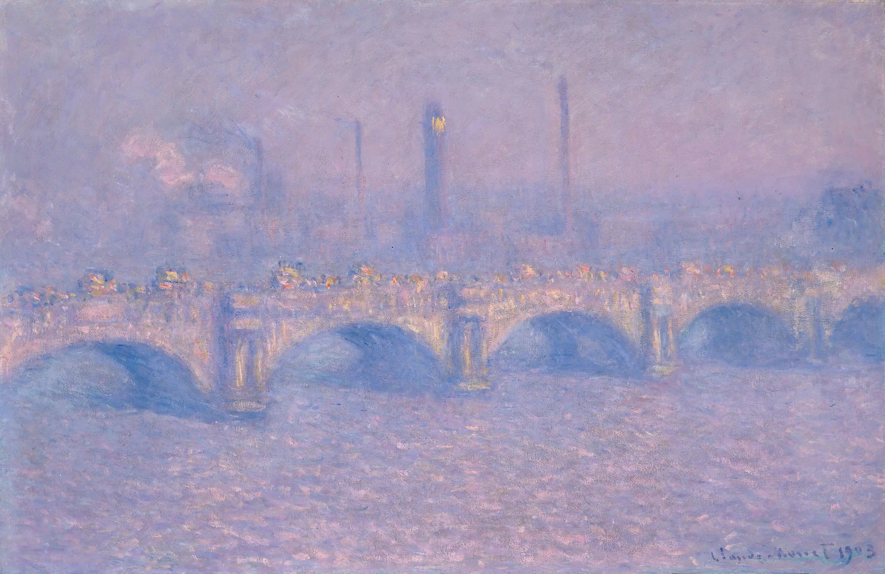 Reproduction du tableau « Waterloo Bridge, soleil voilé. - Claude Monet » par Alpha Reproduction en peinture à l’huile