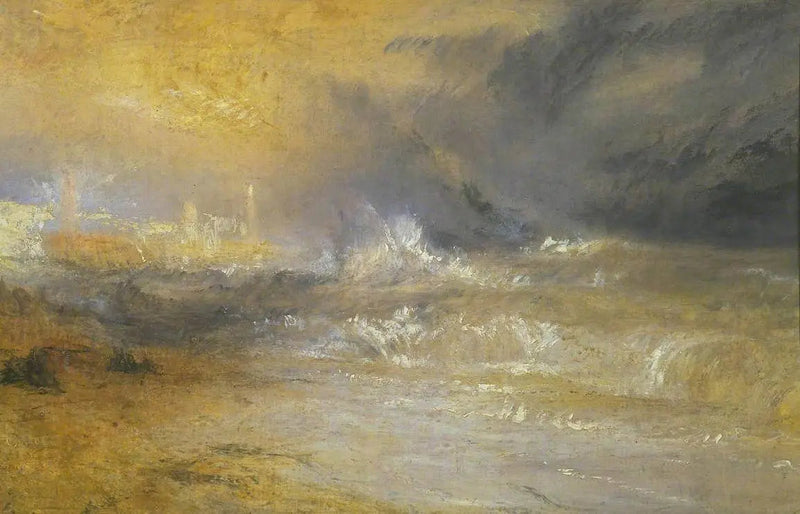 Olas rompiendo en una costa protegida en Margate (Estudio para 'Cohetes y luces azules') - J. M. W. Turner