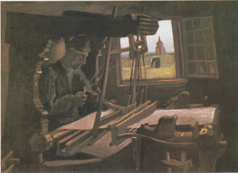 Weber delante de una ventana abierta con vista a la Torre de Nuenen - Vincent van Gogh