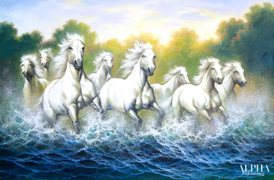 White Horses and Rivers - Kittiphong | 90 x 60 cm Reproductions de tableaux à la peinture à l’huile