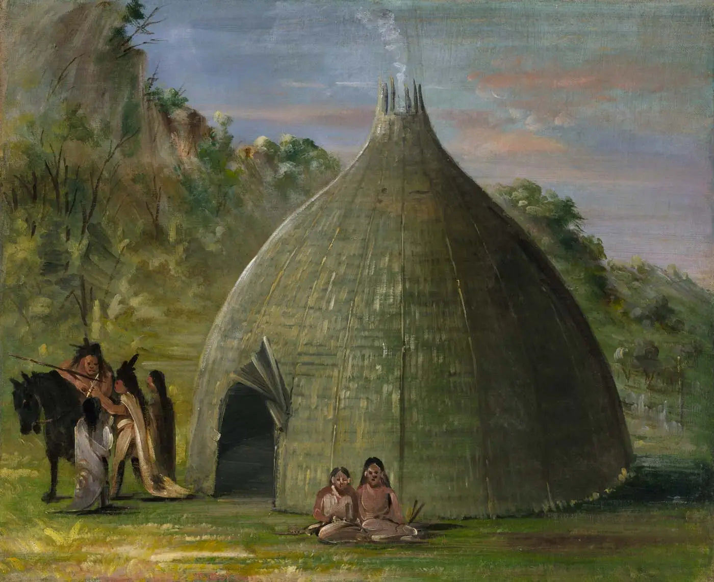Wichita Lodge toit de chaume avec herbe des prairies - George Catlin - Alpha Reproduction