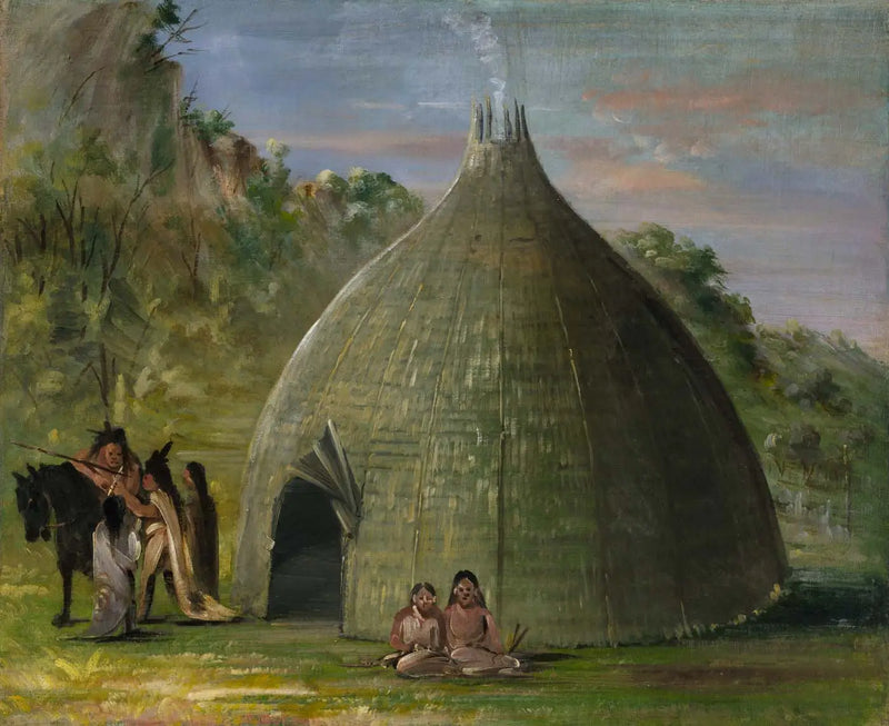 Wichita Lodge, techo de paja con hierba de los prados - George Catlin