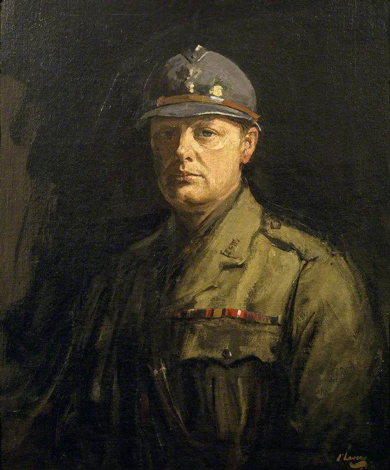 Winston Churchill (1874-1965) con un casco de acero de infantería francés - John Lavery