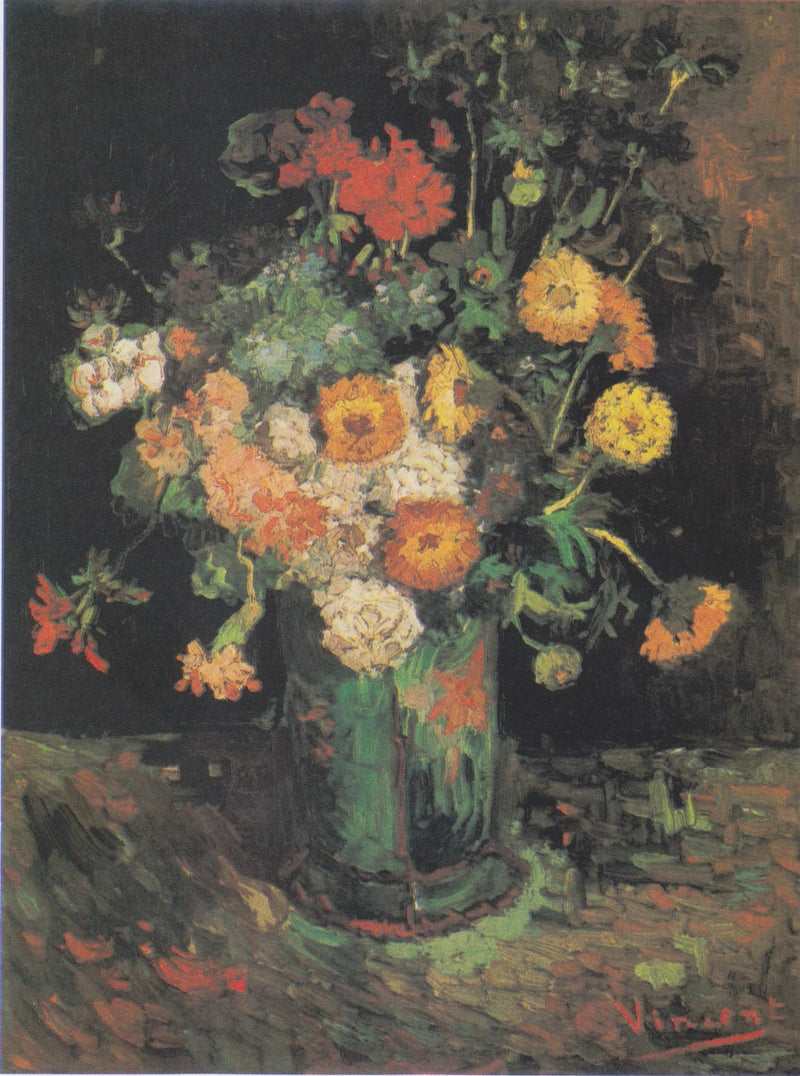 Zinnias y geranios en un jarrón - Vincent van Gogh