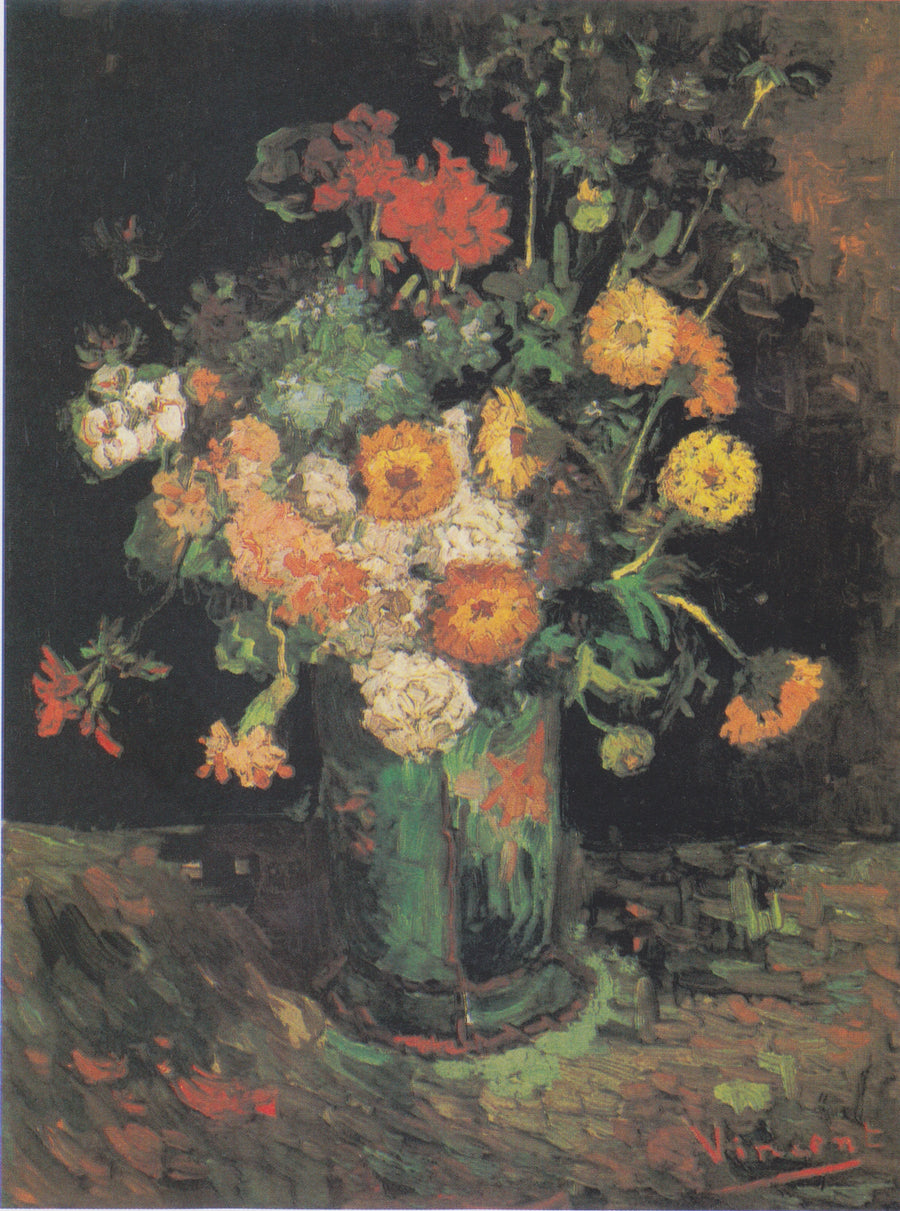Zinnias y geranios en un jarrón - Vincent van Gogh
